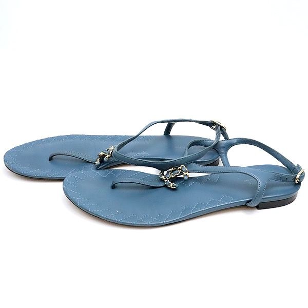 広尾店】シャネル CHANEL レザー サンダル ココマーク ブルー size38