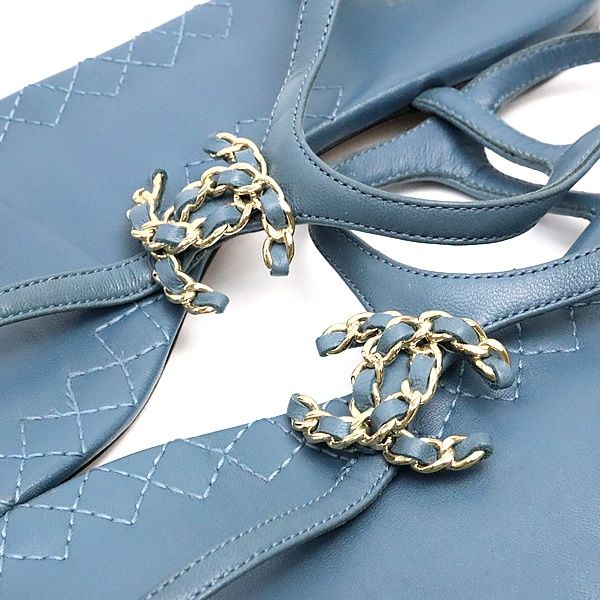 広尾店】シャネル CHANEL レザー サンダル ココマーク ブルー size38