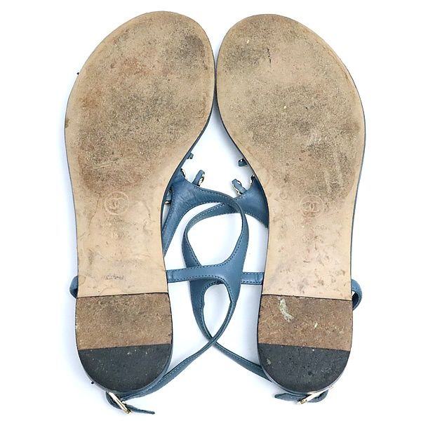 広尾店】シャネル CHANEL レザー サンダル ココマーク ブルー size38