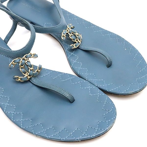 広尾店】シャネル CHANEL レザー サンダル ココマーク ブルー size38