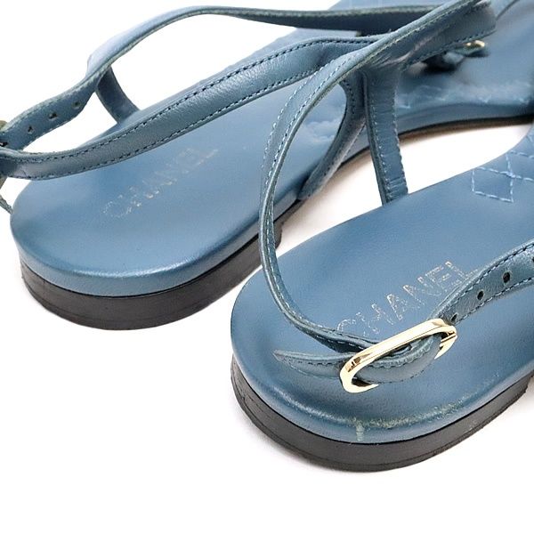 広尾店】シャネル CHANEL レザー サンダル ココマーク ブルー size38