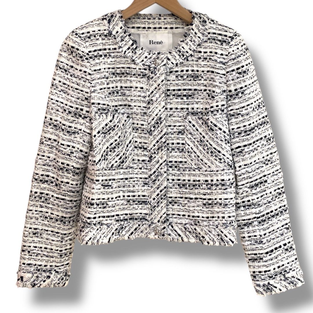 Rene ルネ ノーカラーツイードジャケット ノーカラージャケット