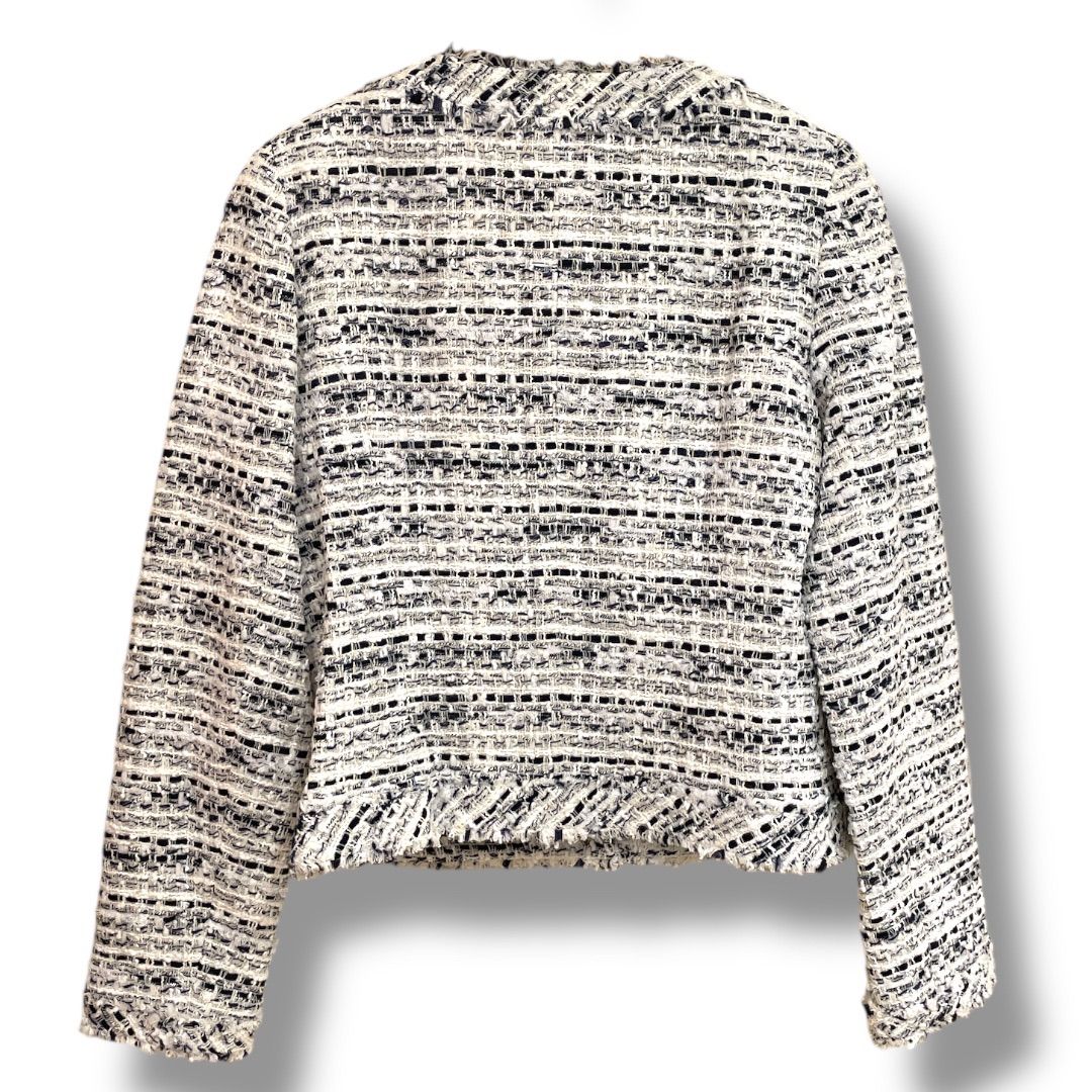 Rene✕TISSUE　ルネ　ノーカラージャケット　ツイード　パール　白黒　36 Rene ルネ ノーカラーツイードジャケット ノーカラージャケット