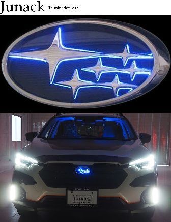 【M's】 SUBARU クロストレック GUD GUE アプライドA型 (2022.09-) Junack フロント LEDトランスエンブレム スリムライン (ブルー) 青 ジュナック 社外 パーツ 部品 カスタム スバルマーク 発光 光る LTE-S1