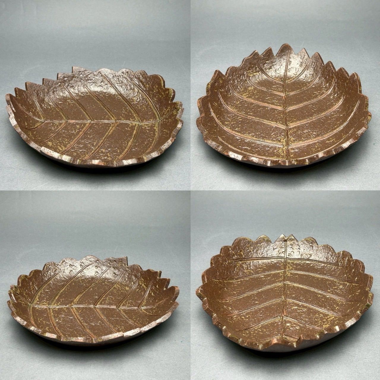 幽玄 北大路和子 魯山人写し 焼締めこの葉 平茶碗 茶器 茶碗