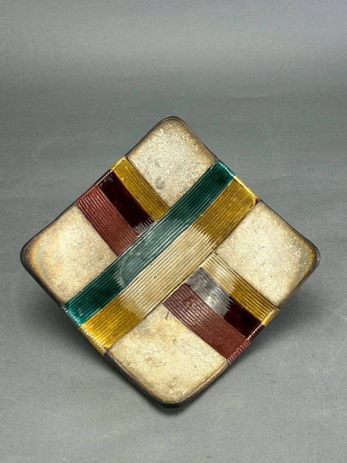 幽玄】魯山人写 美食道楽 和食器揃 祥山 色絵銀彩糸巻文四方皿 4枚