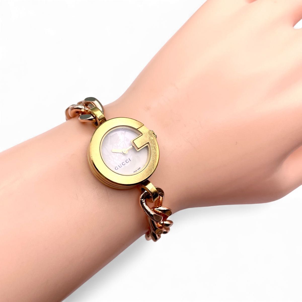美品 □ 稼働 GUCCI グッチ 107 Gフェイス シェル文字盤 ゴールド