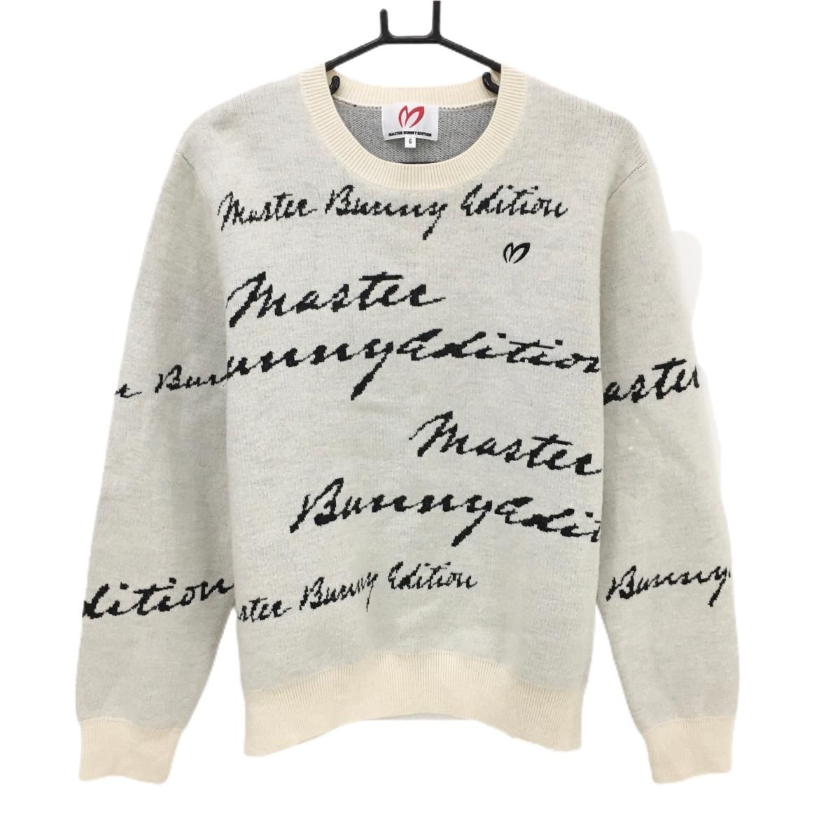 ウール100% マスターバニー　ニット　セーター　6 XL〜XXL相当　白　総柄 美品】マスターバニー セーター 白×黒 ロゴ総柄 ウール100% メンズ 6