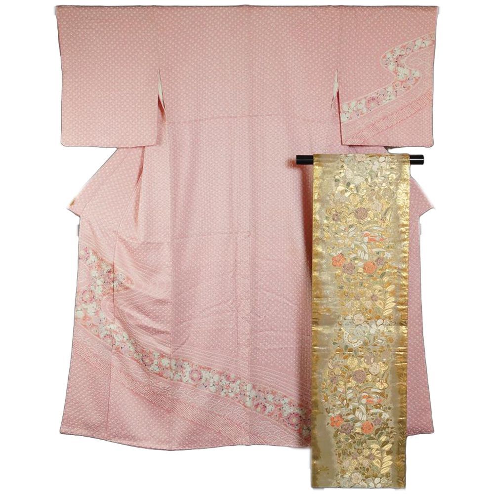 着物セット 付下げ訪問着 袋帯 2点 セット 絞り 辻が花模様 Sサイズ 螺鈿細工 訪問着 リサイクル着物 付下げ 正絹 着物 販売