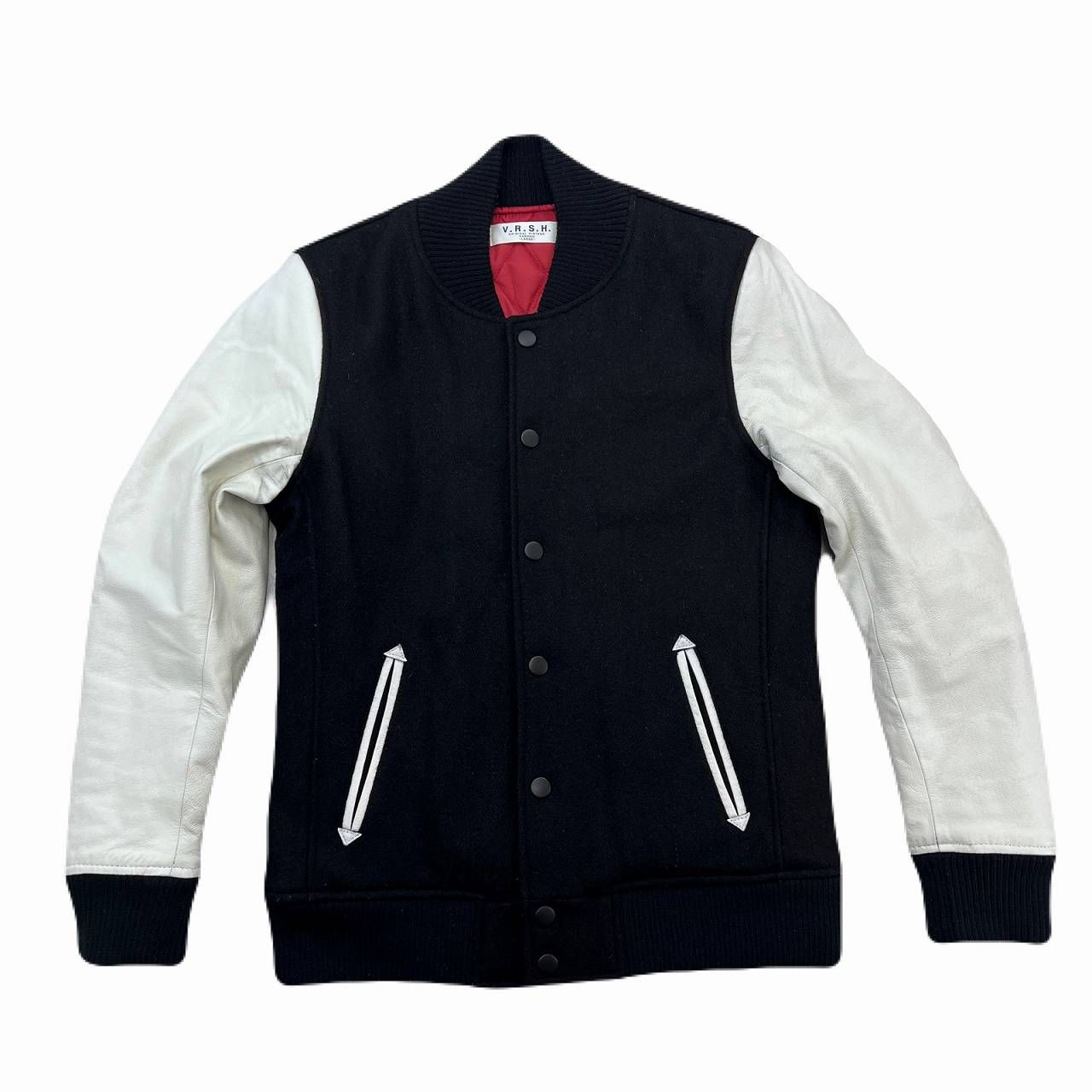 VAROSH 袖革 レザースリーブ スタジャン 細身 ブラック ホワイト 黒 白 メンズ Lサイズ 裏キルティング中綿