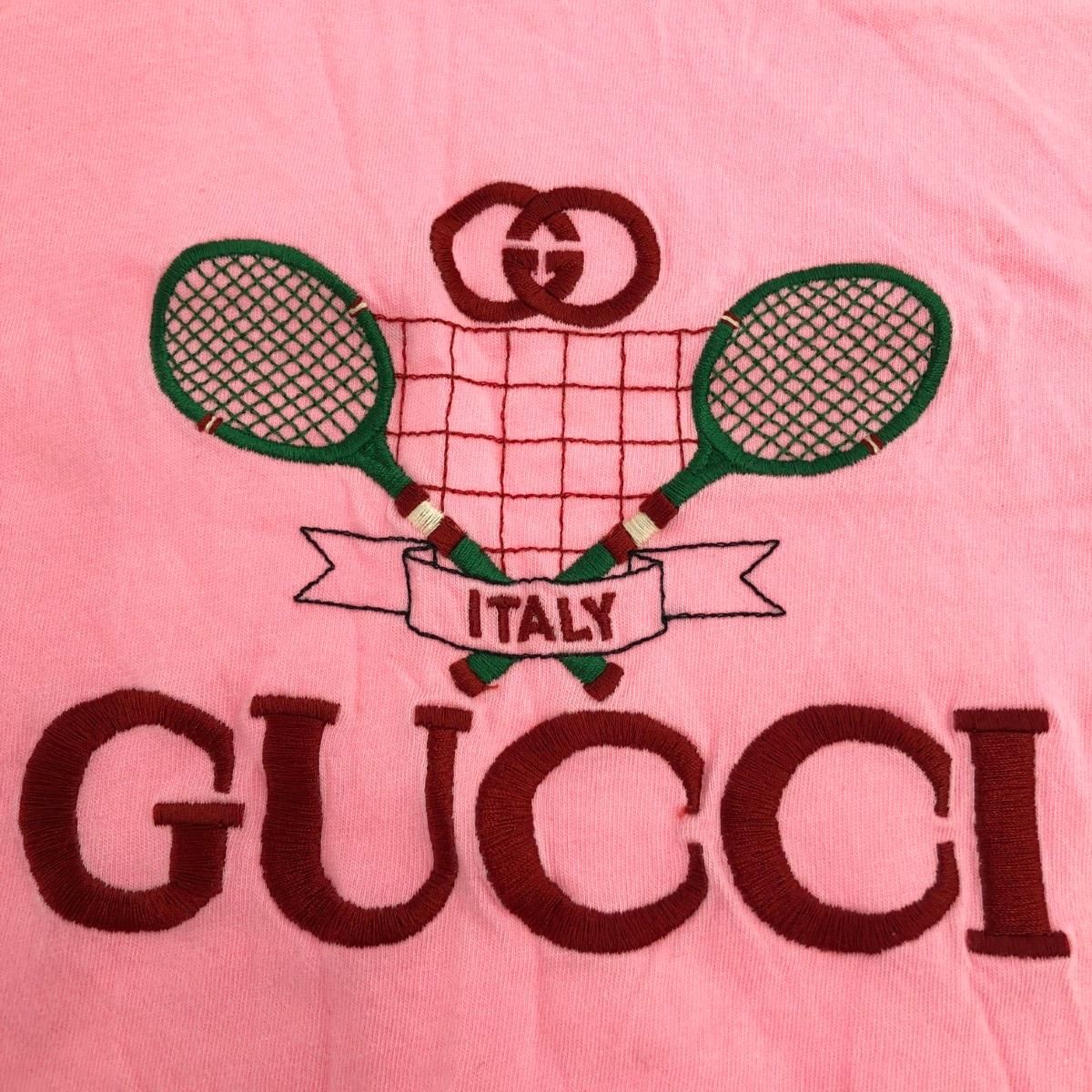 GUCCI グッチ 半袖カットソー サイズ:S ロゴ・テニス刺繍 580762 XJBHP   ピンク レディース / 240001172747 GUCCI グッチ 半袖カットソー サイズ:S ロゴ・テニス刺繍 580762 XJBHP