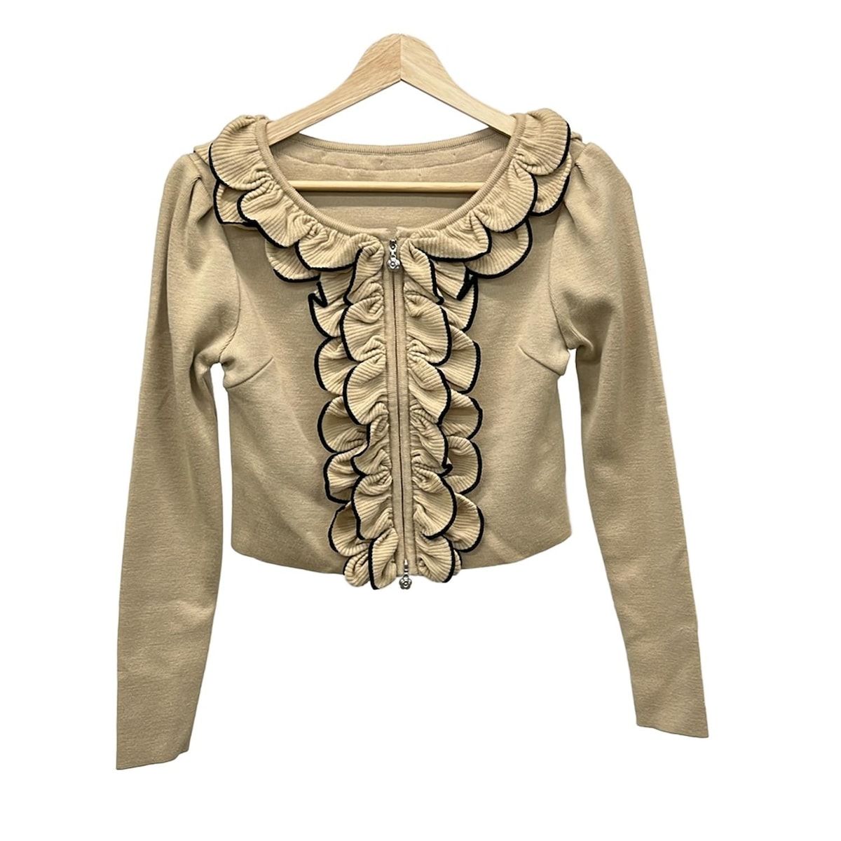 【Rene】ルネ　ブルゾン　36size 美品 Rene(ルネ) ブルゾン サイズ36美品 - ベージュ×黒 長袖/ニット/フリル