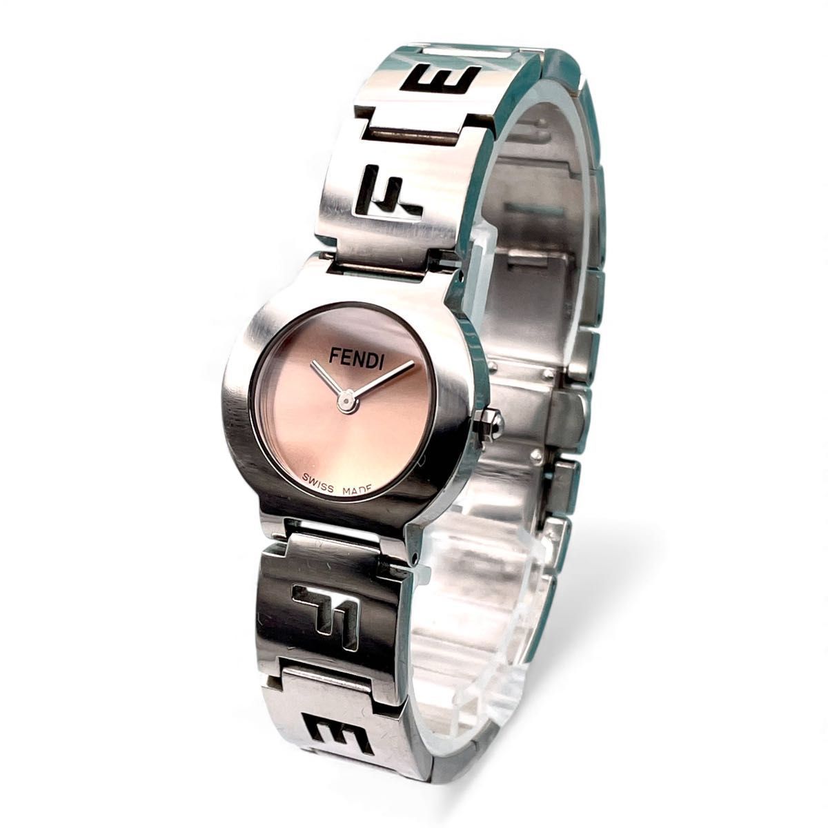 【稼働品・美品】FENDI フェンディ 腕時計 3050L FFロゴブレス 美品□稼働 FENDI フェンディ 3050L レディース腕時計 ピンク文字盤