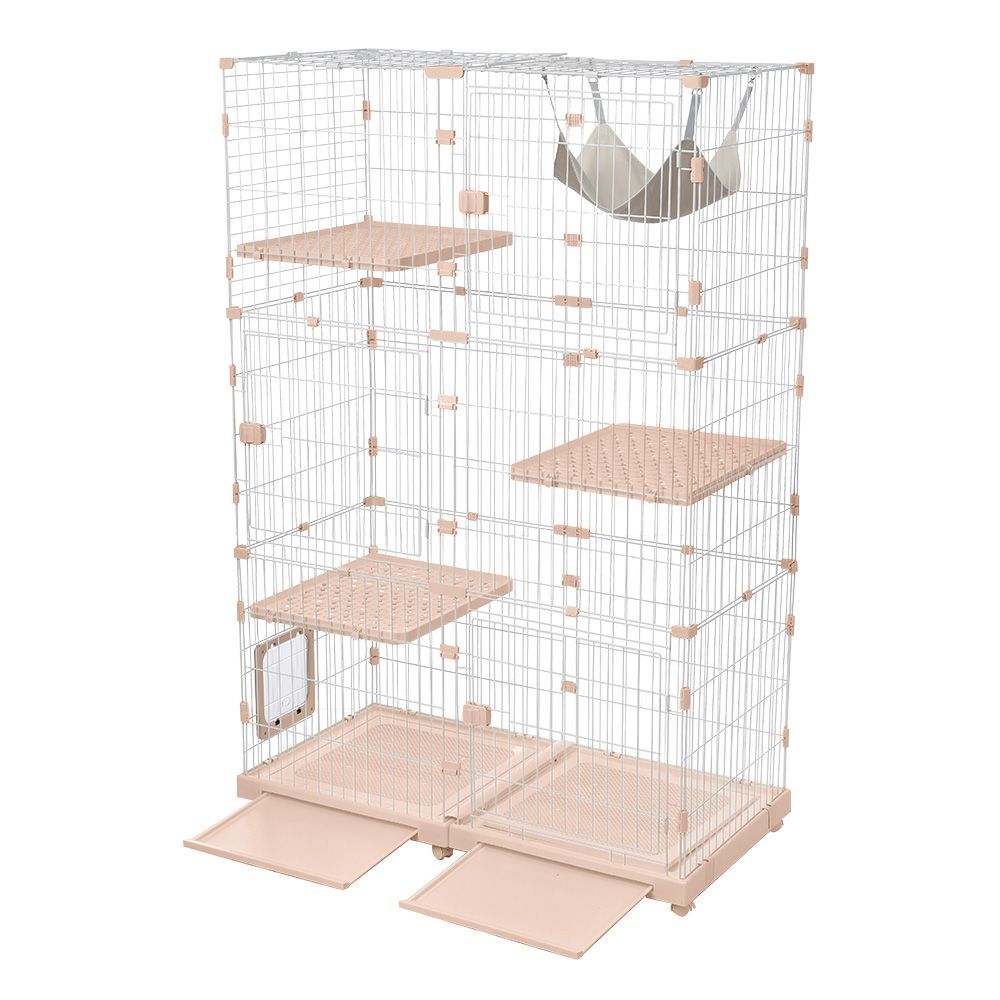 猫 ケージ キャットケージ 3段 幅広設計 自由 猫ドア付き ハンモック付き 大型 猫ゲージ 感 おしゃれ キャットハウス ネコ ハウス 多段 留守番 保護 脱走防止 多頭飼い 多頭 スチール ピンク