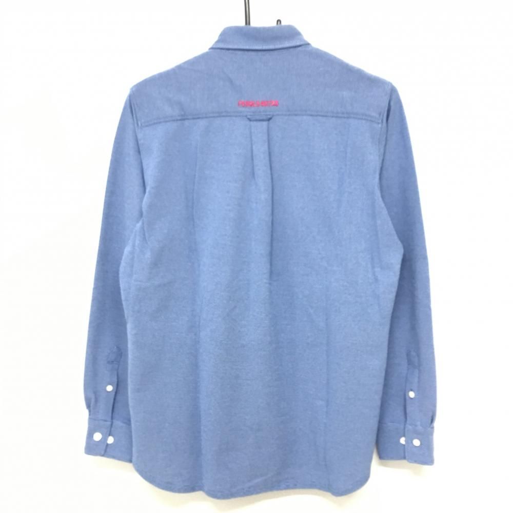 超 パーリーゲイツ 長袖ポロシャツ ブルー 白 織生地 ボタンダウン 胸ポケット メンズ 5 L ゴルフウェア PEARLY GATES