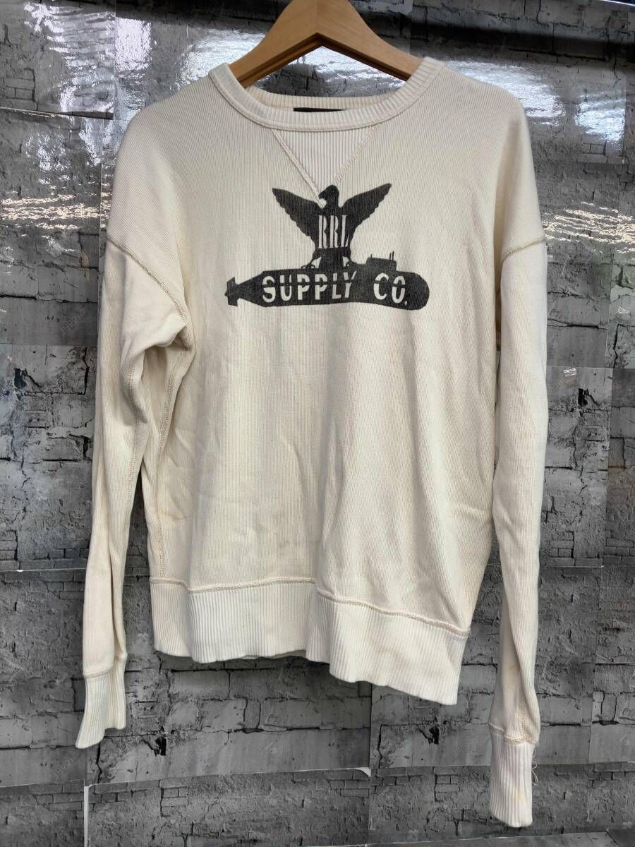 RRL RALPH LAUREN 両V 染み込みプリント スウェット ホワイト