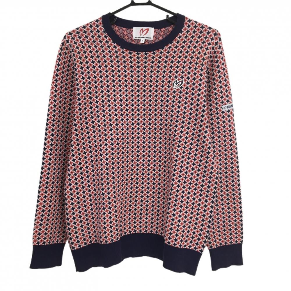 マスターバニー セーター ネイビー レッド 総柄 ニット メンズ 5 L ゴルフウェア MASTER BUNNY EDITION