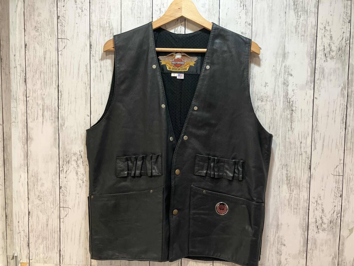 HARLEY DAVIDSON バッジ付 ベスト ハーレーダビッドソン レザーベスト