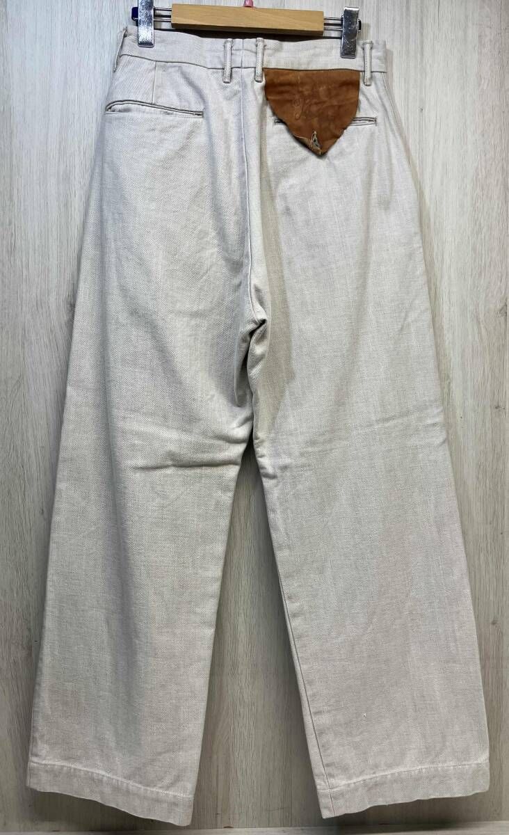 KAPITAL キャピタル 90 s 00 ヴィンテージ 三角 レザー パッチ パンツ ジーンズ デニム ワイド ストレート グレー オートミール ボタン M