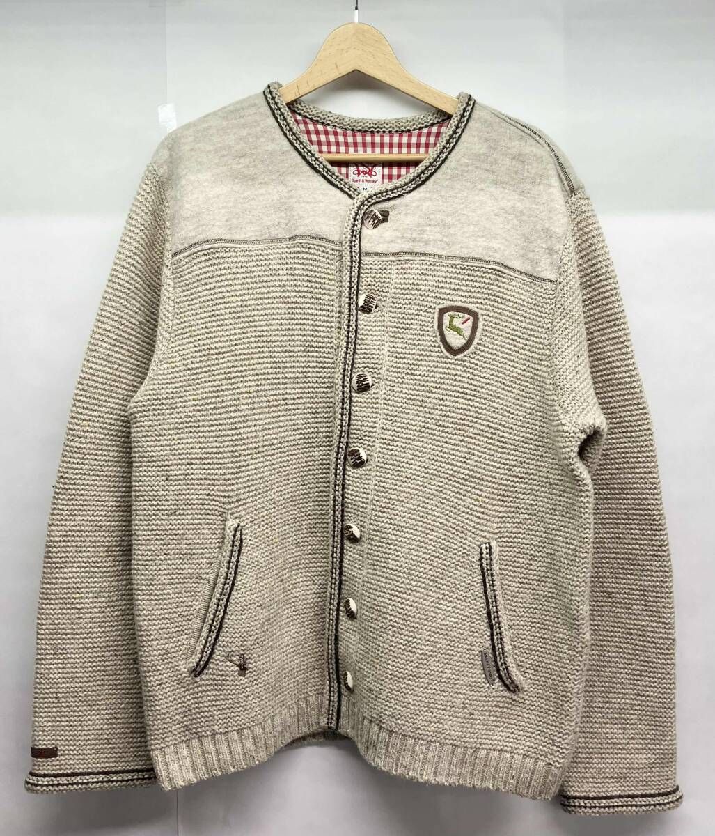 Spieth Wensky ニットジャケット ボタン ヨーロッパ古着刺繍デザインウールブルゾン サイズM メンズ 古着