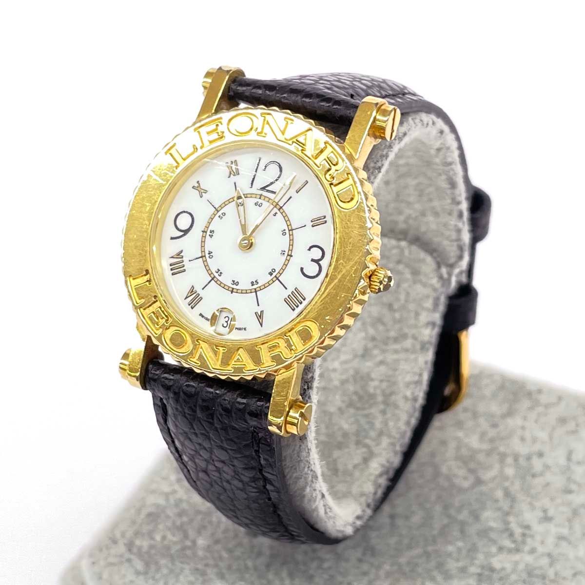 LEONARD レオナール 腕時計 クォーツ SS×レザー/ 1323 ゴールドカラー