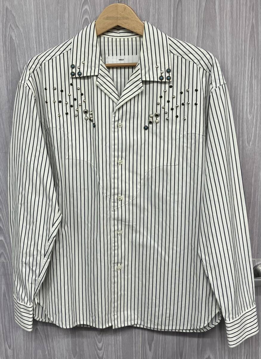 ホワイト TOGA トーガ TV 71-FJ 310 studs western shirt 44 長袖シャツ ストライプ柄
