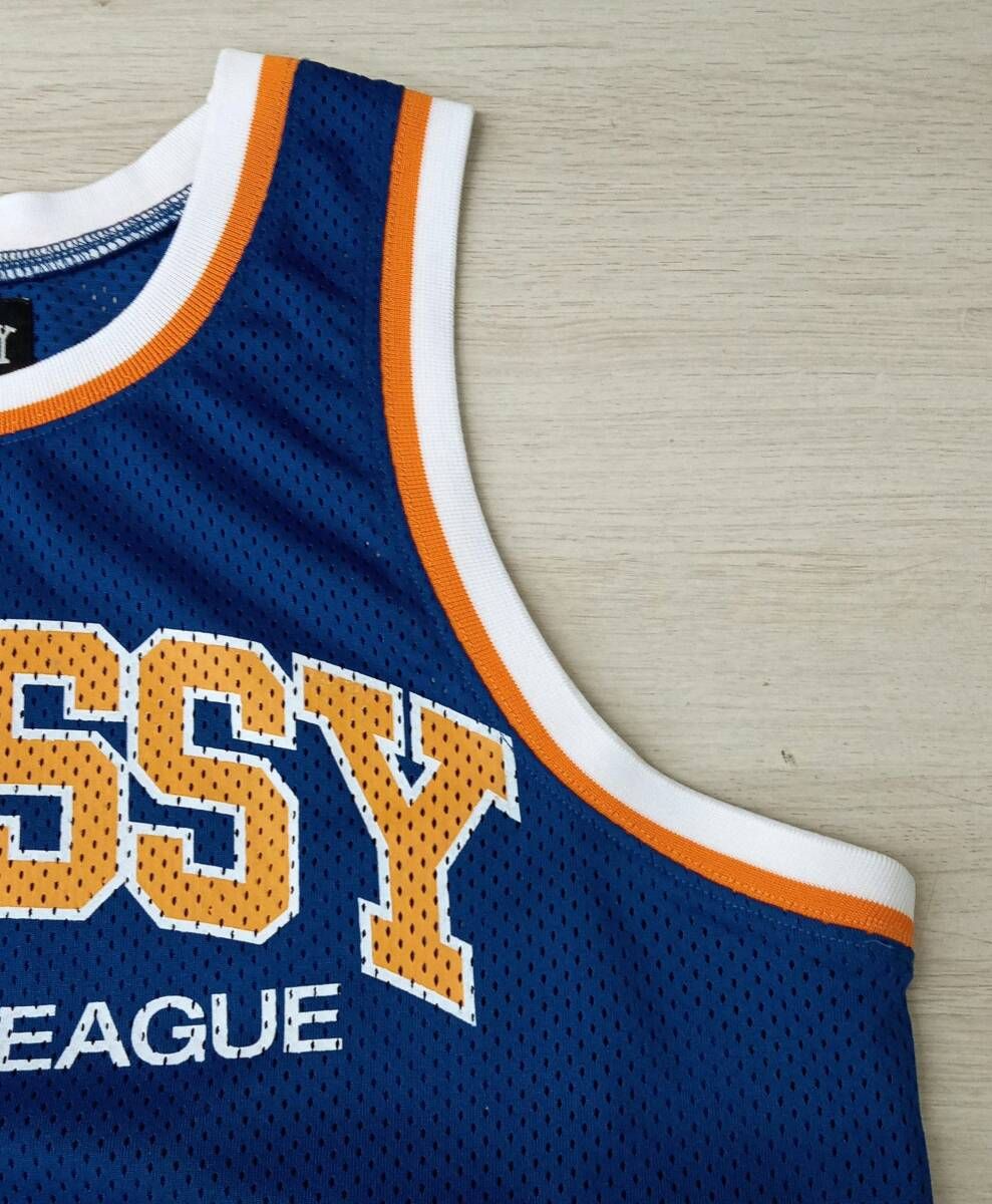 STUSSY ステューシー タンクトップ WORLD LEAGUE メッシュタンクトップ 90 s ブルー Mサイズ タンクトップ ノースリーブトップス トップス メンズ