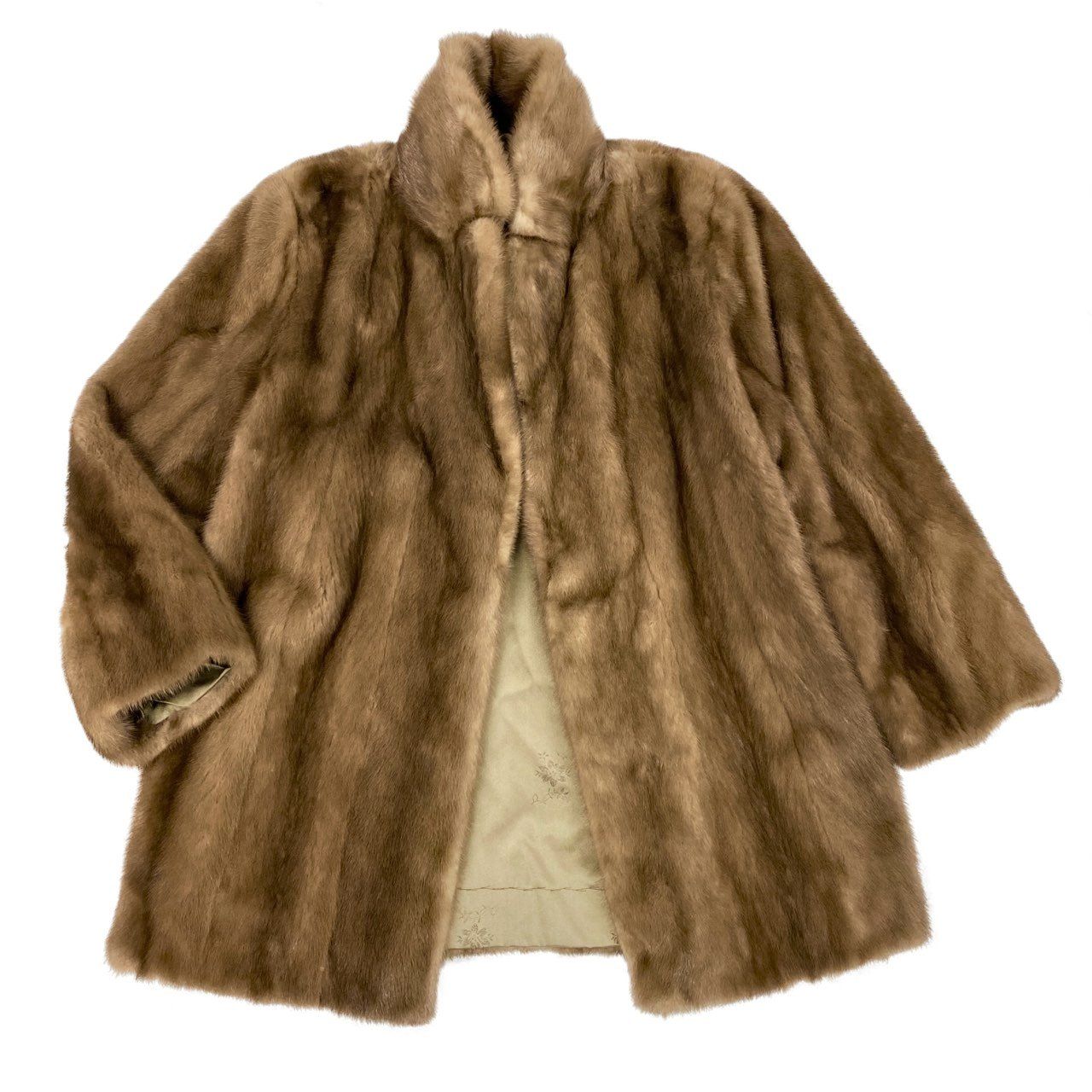【最高級】パステルミンク　ファーコート　リアルファー　本毛皮　毛並み◎ Lサイズ 26L1 パステルミンク コート サイズ15号 茶系 本毛皮 ポケット有 MINK