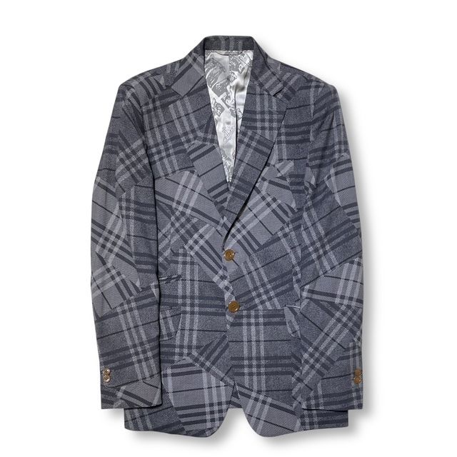 MAN Tailored jacket 変形チェック2 Bジャケット テーラードジャケット サイズ48 グレー ヴィヴィアンウエストウッド