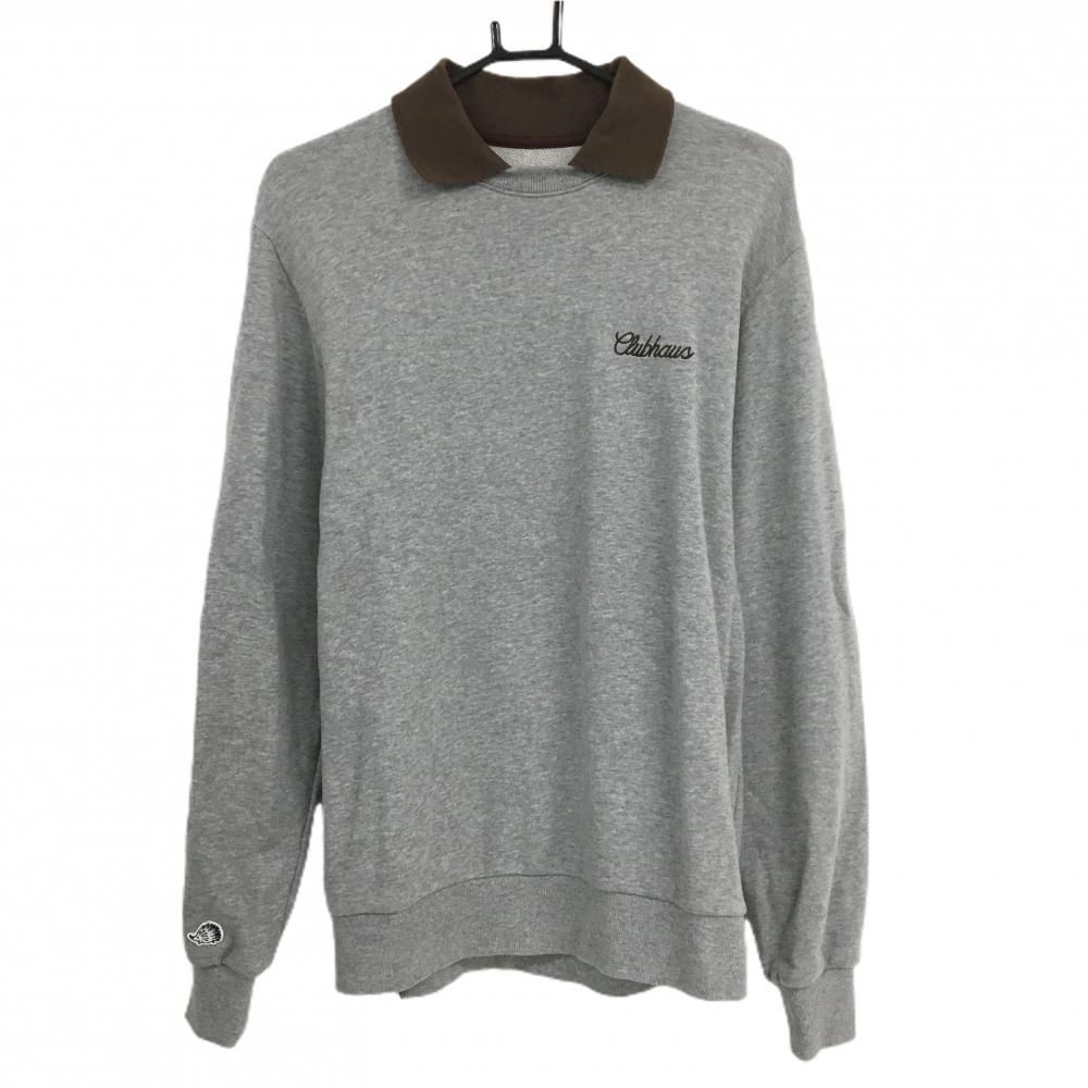 クラブハウス 襟付トレーナー グレー×ブラウン スウェット 綿100％ メンズ 3 ゴルフウェア CLUBHAUS
