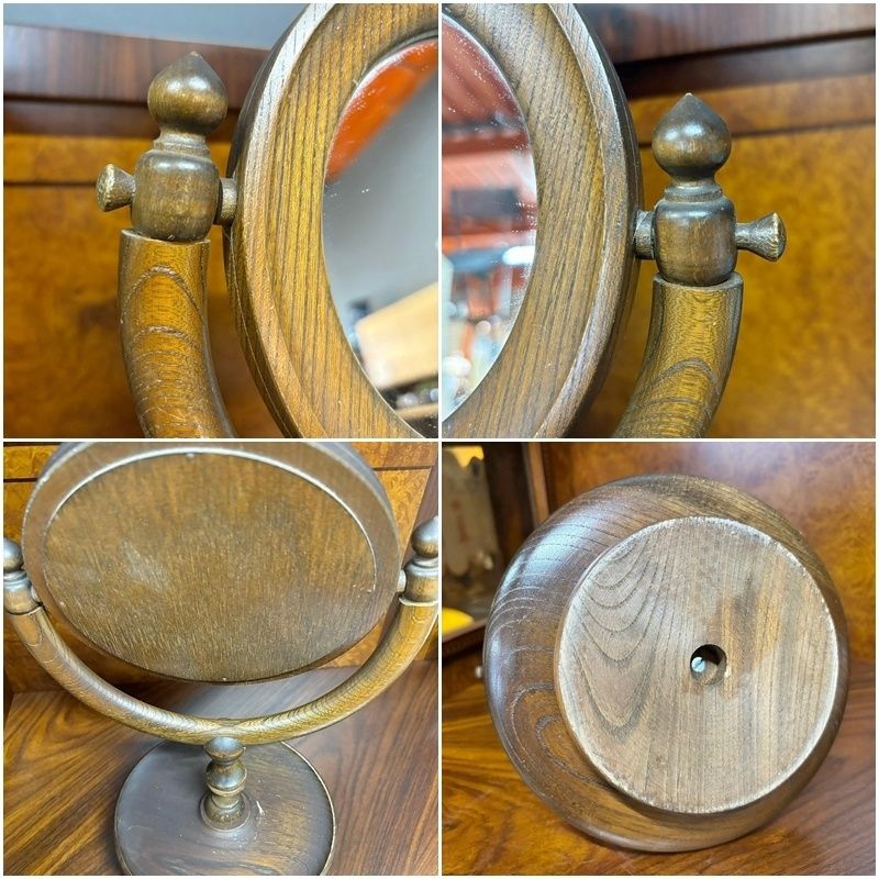 ヴィンテージ 木製 卓上ミラー 丸 高さ33cm 1点 回転式スタンドミラー