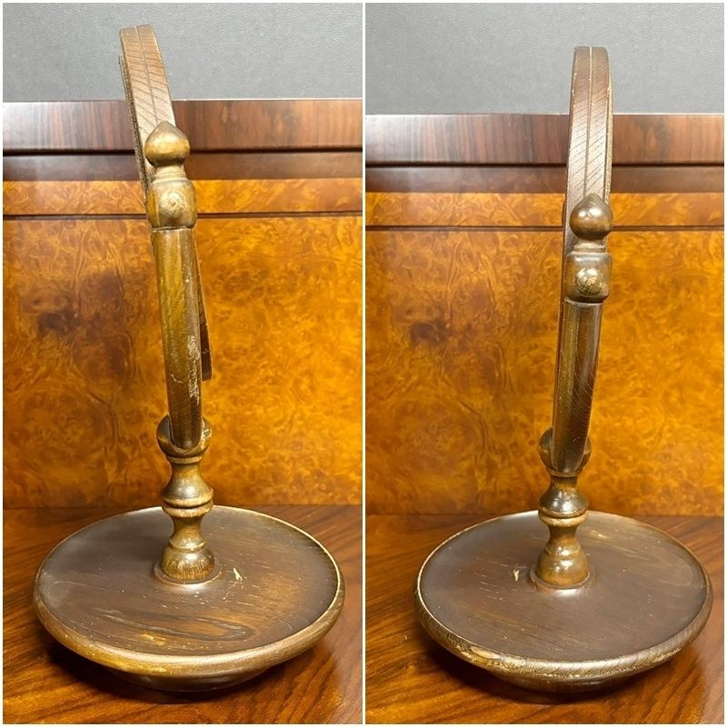 ヴィンテージ 木製 卓上ミラー 丸 高さ33cm 1点 回転式スタンドミラー