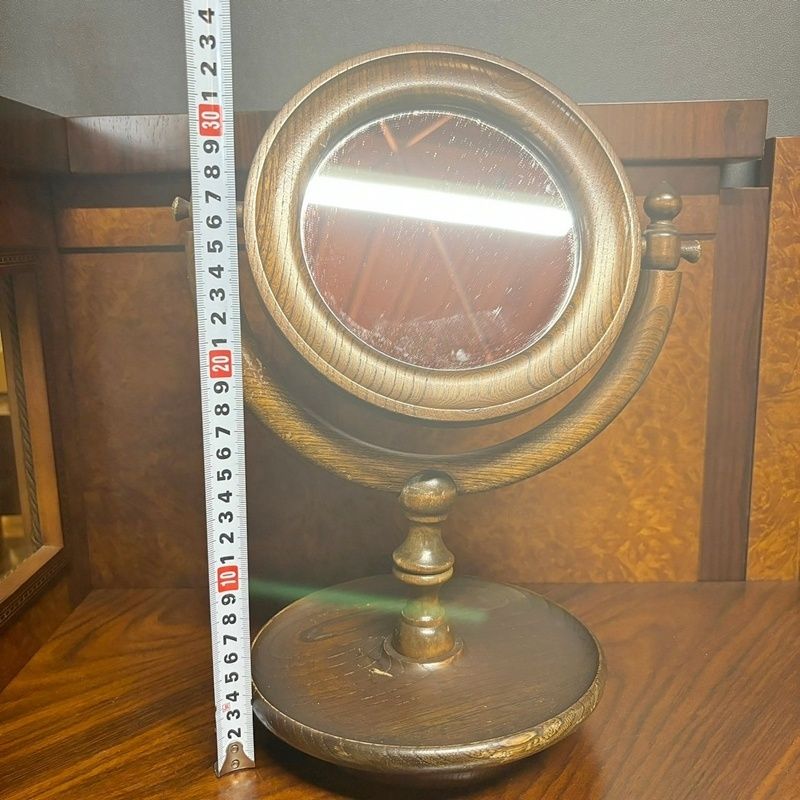 ヴィンテージ 木製 卓上ミラー 丸 高さ33cm 1点 回転式スタンドミラー