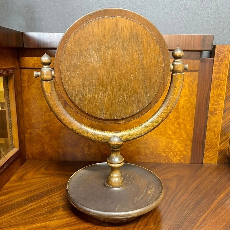 ヴィンテージ 木製 卓上ミラー 丸 高さ33cm 1点 回転式スタンドミラー