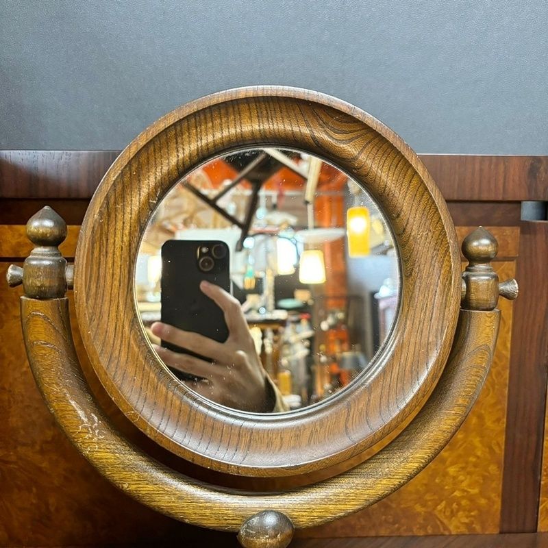 ヴィンテージ 木製 卓上ミラー 丸 高さ33cm 1点 回転式スタンドミラー
