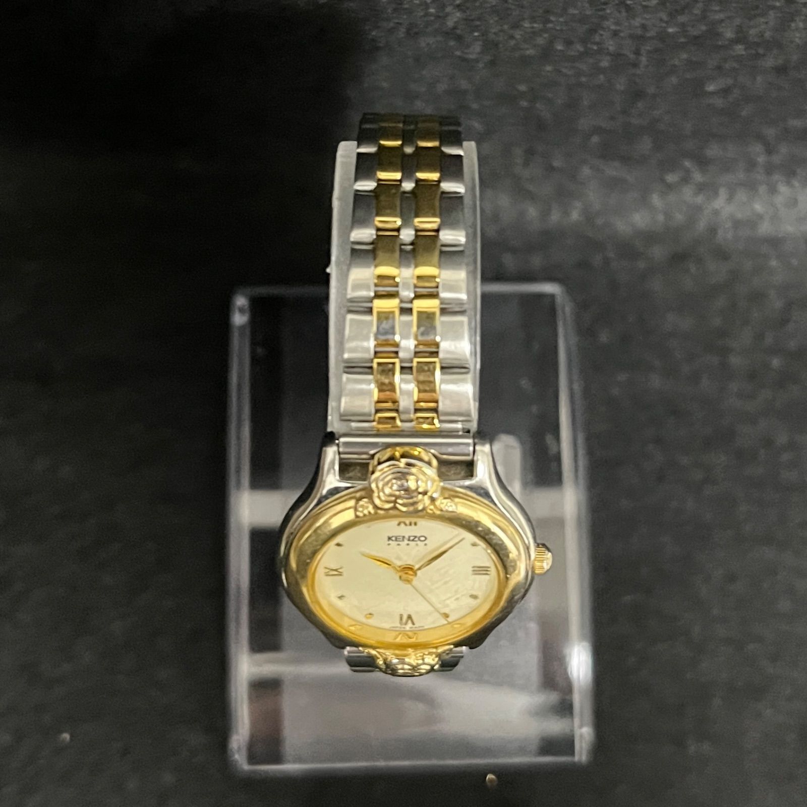 稼働品】 KENZO ケンゾー 腕時計 ゴールド シルバー 稼働品 薔薇 KN