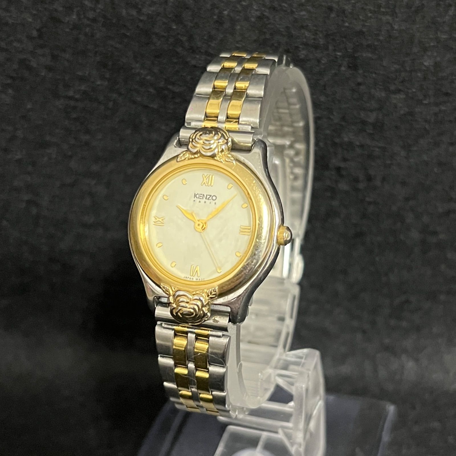 稼働品】 KENZO ケンゾー 腕時計 ゴールド シルバー 稼働品 薔薇 KN