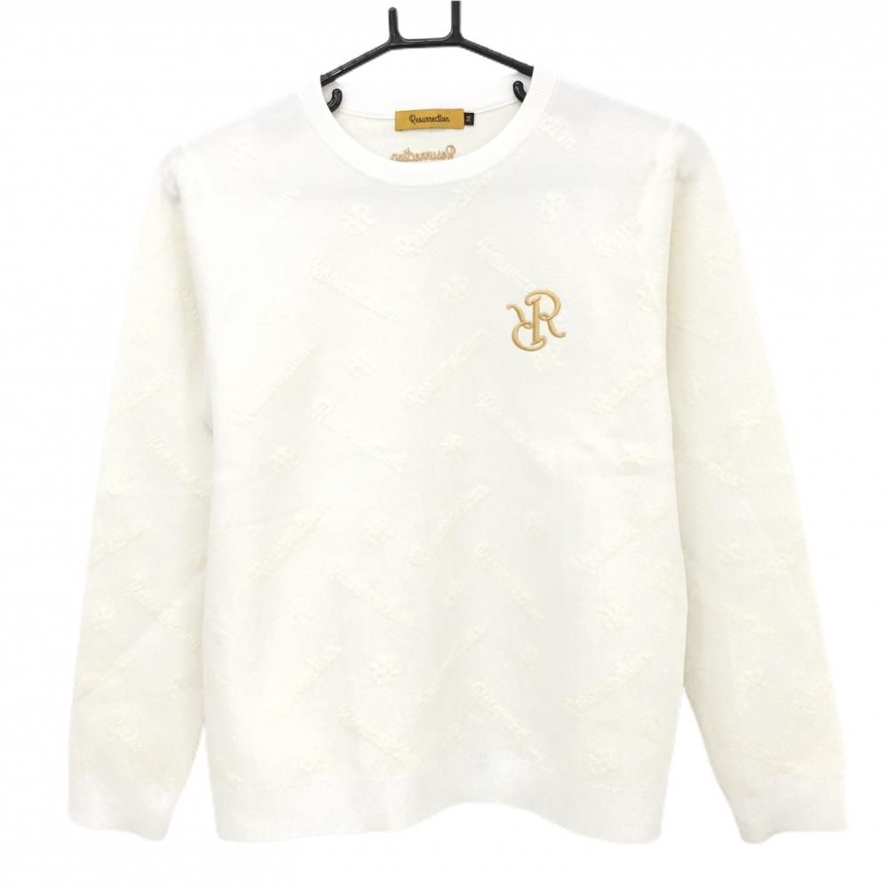 レザレクション セーター 白 ロゴ総柄織生地 ウール混 ニット