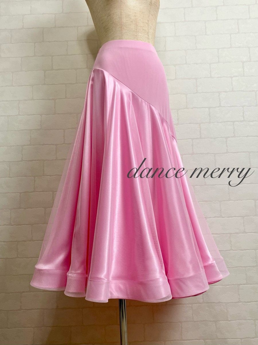 MERRY 豪華 社交ダンス スカート ピンク パーティ ワルツ ステージ 4840