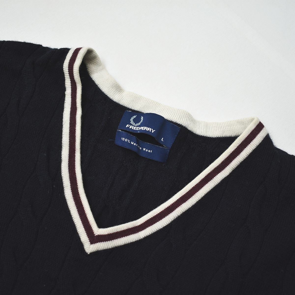 上質】 フレッドペリー FRED PERRY ケーブル編み メリノウール