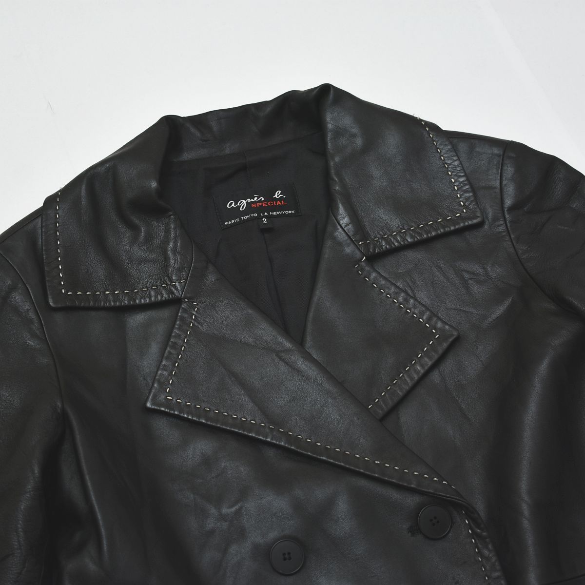 90年代 agnes'b アニエスべー ステンカラー レザー ジャケット 希少】 80s90sヴィンテージ フランス製 アニエスベー スペシャル agnes