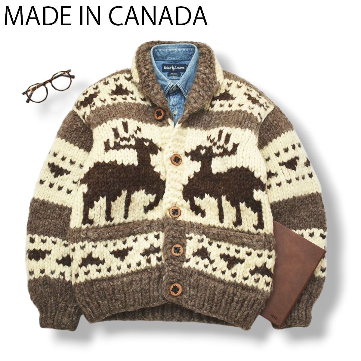 ハンドメイド】 カナダ製 unknown ショールカラー カウチン ニット