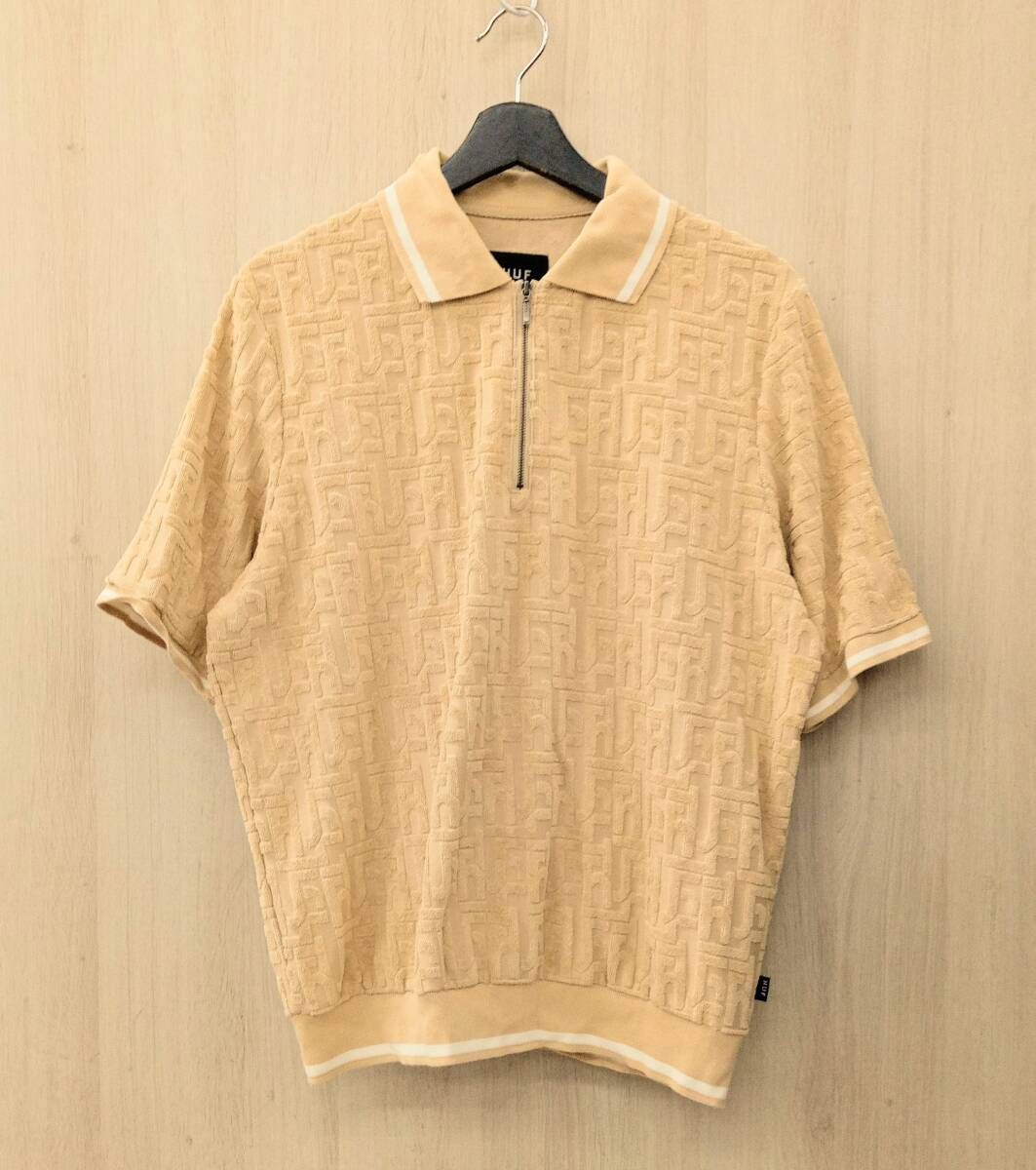 HUF ハフ 半袖ポロシャツ TETHER JACQUARD S TERRY TOP ベージュ Sサイズ