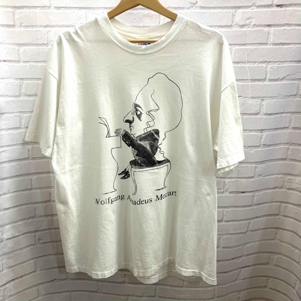 Wolfgang Amadeus Mozart ヴォルフガング アマデウス モーツァルト 90 s Hanes 音楽家 偉人T Tシャツ 古着 ホワイト
