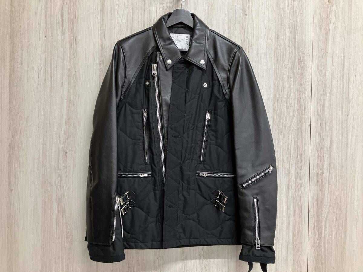 sacai サカイ 21 AW 21-02548 M Oversized Contrast Panel Biker Jacket レザーライダースジャケット 1 Sサイズ