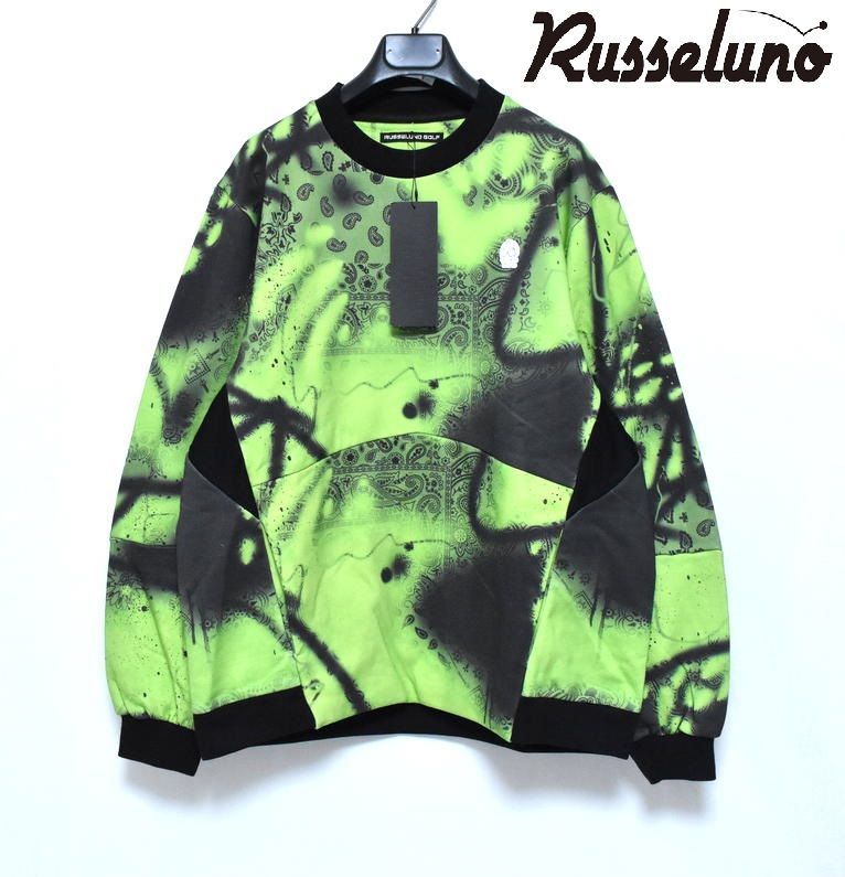 ラッセルノ ゴルフ クルーネック P O スプレー ペイズリー 4 M RG 2430619 ライム 裏起毛 スウェット