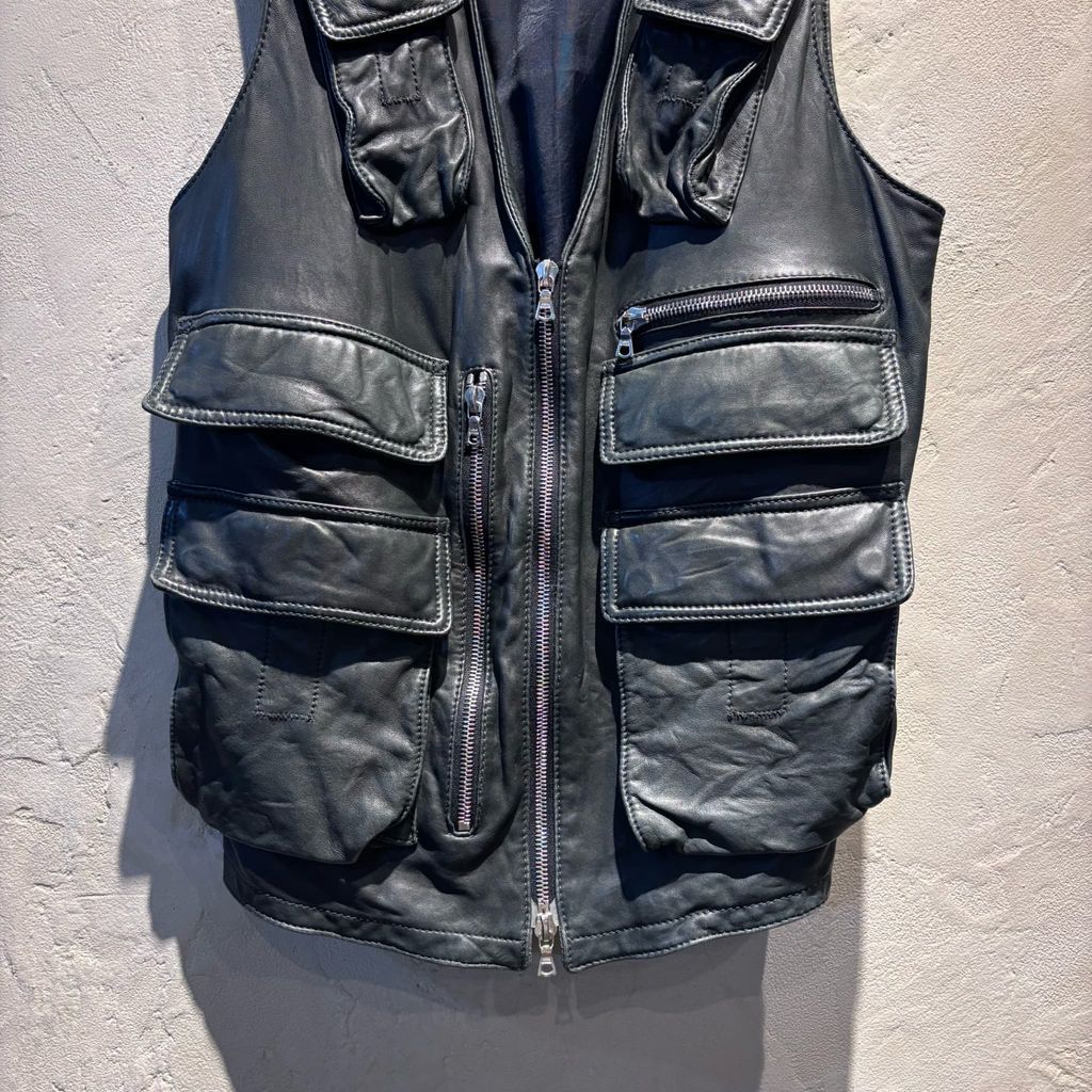 Neil Barrett ニールバレット Leather Vest ジップベスト ブラック