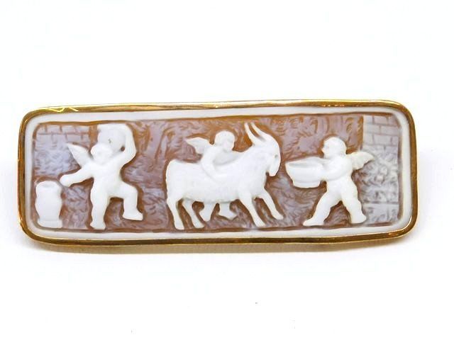 K18 カメオ シェル ☆ 鑑別書付き ブローチ イエローゴールド 9.4g