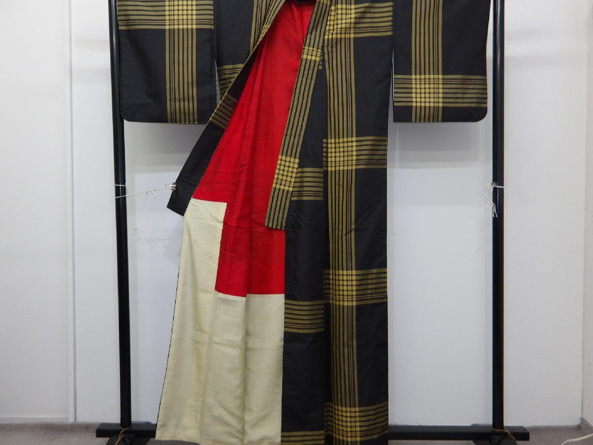 P 41046 本場 黄八丈紬 袷 大正ロマン bｃ