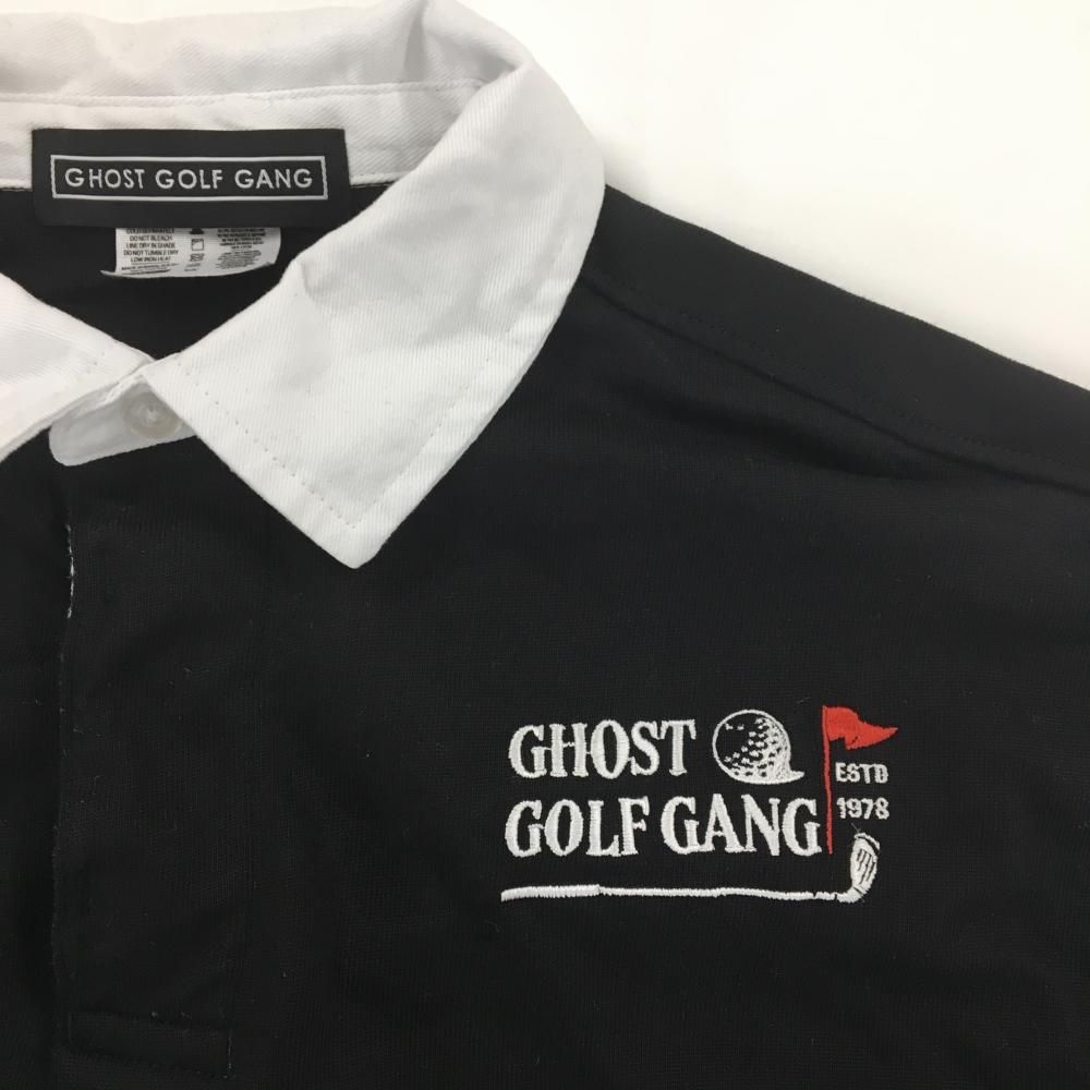 新品未使用　GHOST GOLF GANG　ポロシャツ　ブラック色 美品】ゴーストゴルフギャング 長袖ポロシャツ 黒×白 コットン100